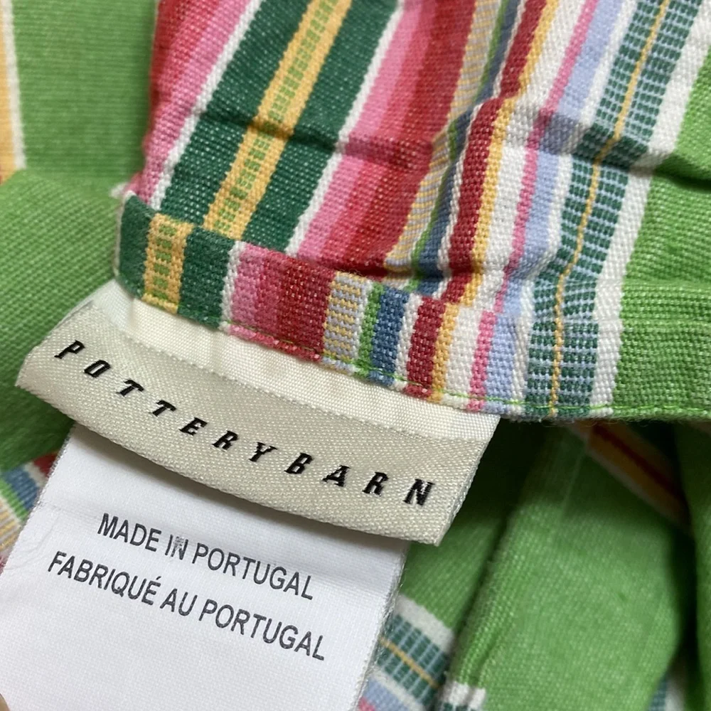 Pottery Barn Newport Green Striped Duvet Queen Two Standard Pillow Shams Set